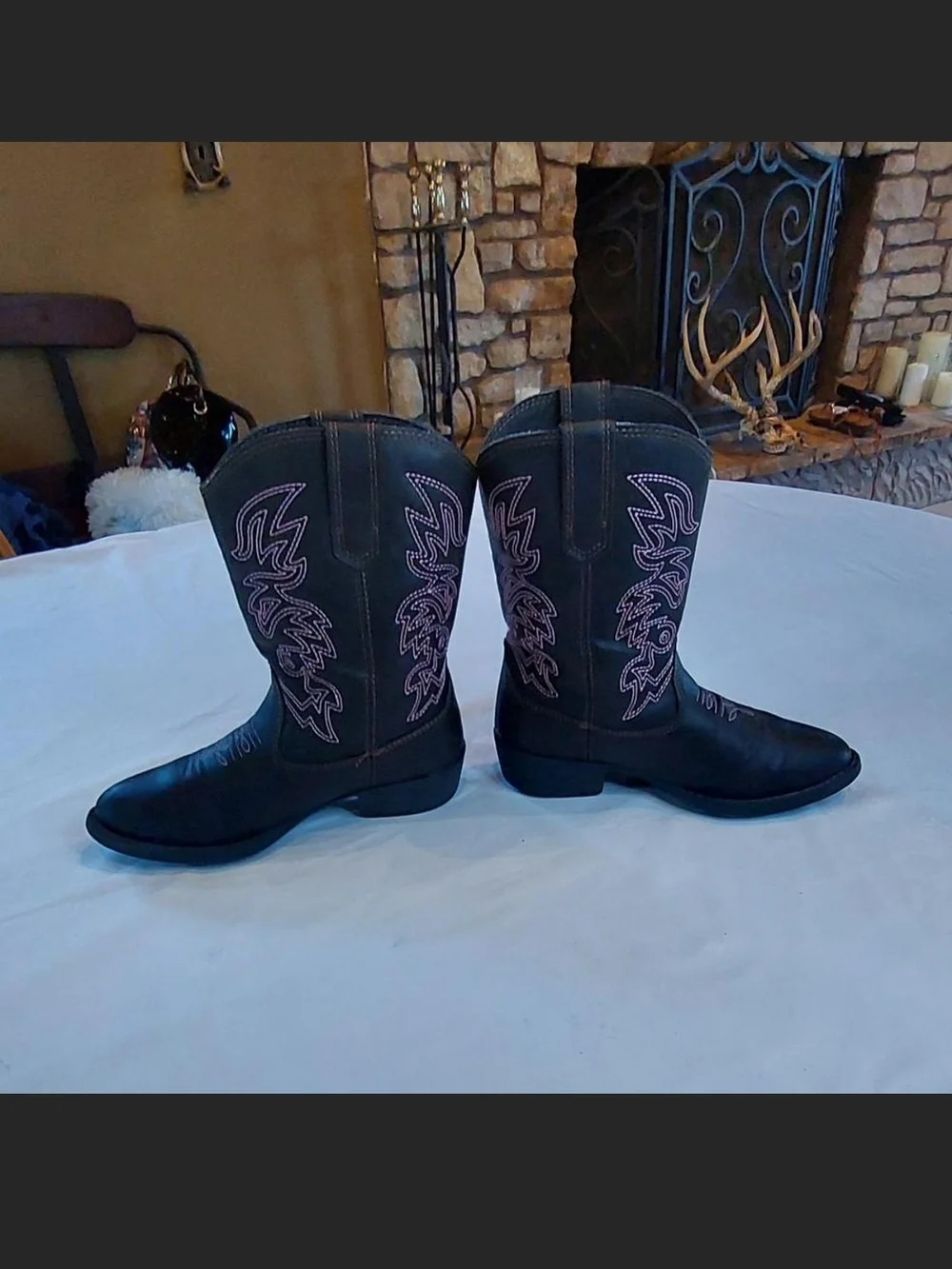 Deer Stags Girls Ranch Western Cowboy Boots Black Pink SZ 13M EXCELLENT COND.